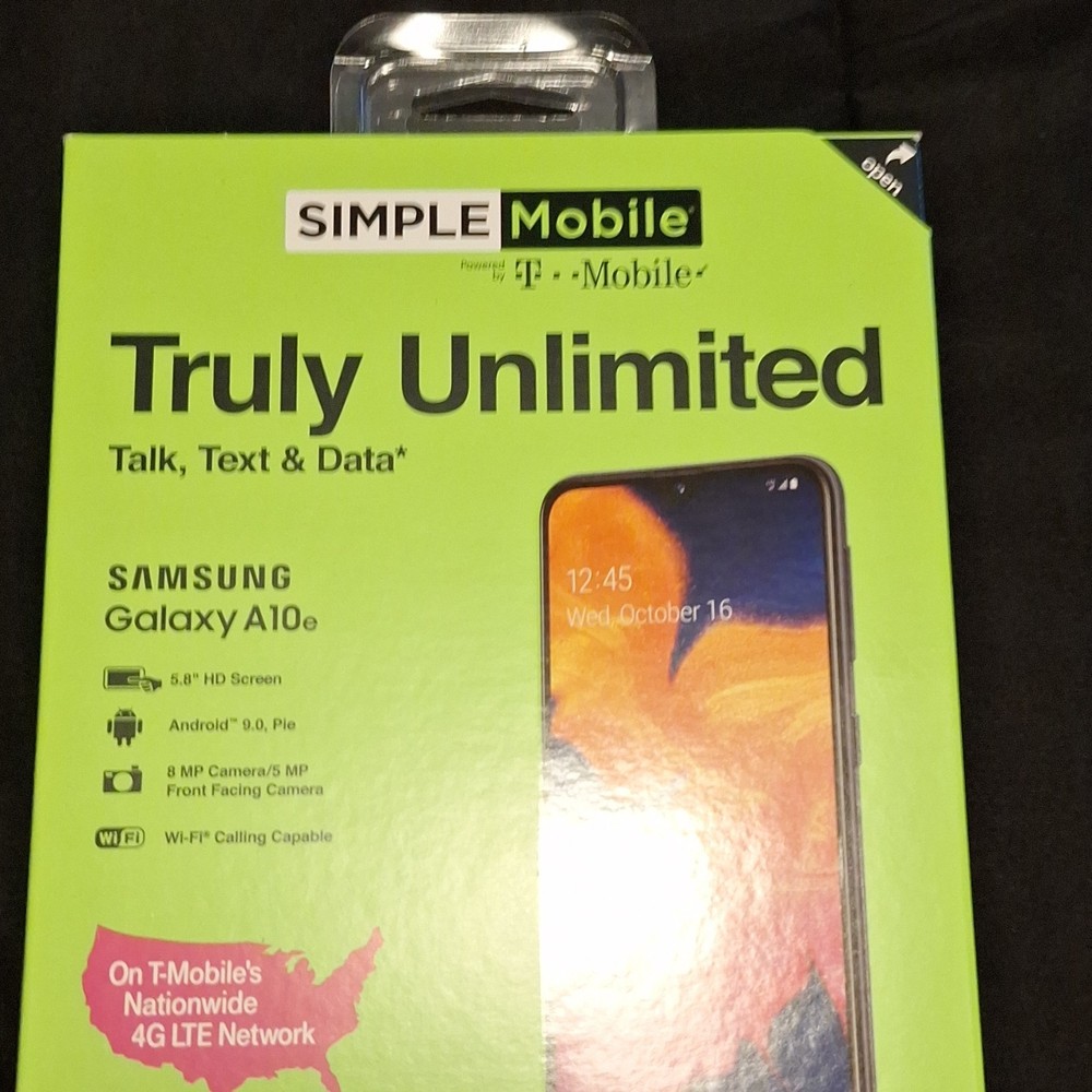 Samsung Galaxy A10e Simple Mobile T-Mobile Black 5.8&Prime; 8MP Wi-Fi Calling