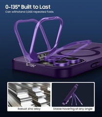 iPhone 16 Pro Max Case, Built-in Camera Ring Stand, Translucent Matte Purple
