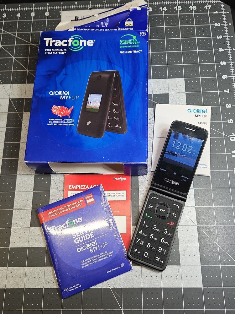 TracFone Alcatel My Flip MyFlip Prepaid Basic 4G Cell Phone Paperwork Box A405DL