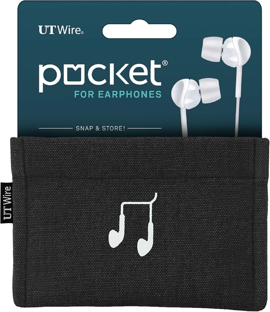 Black Case for Earphones, Snap and Store Grey Pocket Pouch for Indoor Use
