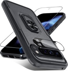Heavy Duty Black Matte Case for Google Pixel 10 Pro XL with Kickstand & Protecto