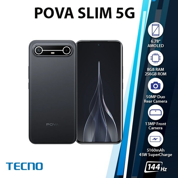 NEW TECNO Pova Slim Android Cell Phone (8GB+256GB/BLACK/Octa Core/Unlocked)