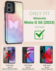 Moto G 5G 2023 Wallet Case with Card Holder, Designer Blue Butterflies Pattern