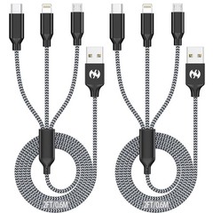 Multi Charging Cable 2ft 2Pack 3 in 1 Charger Cord Short Nylon Braided USB Cable