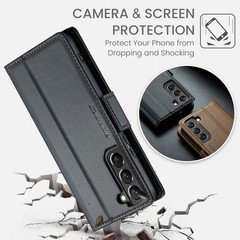 Samsung Galaxy S22 Wallet Case with RFID Blocking, Leather Book Folio Case Black