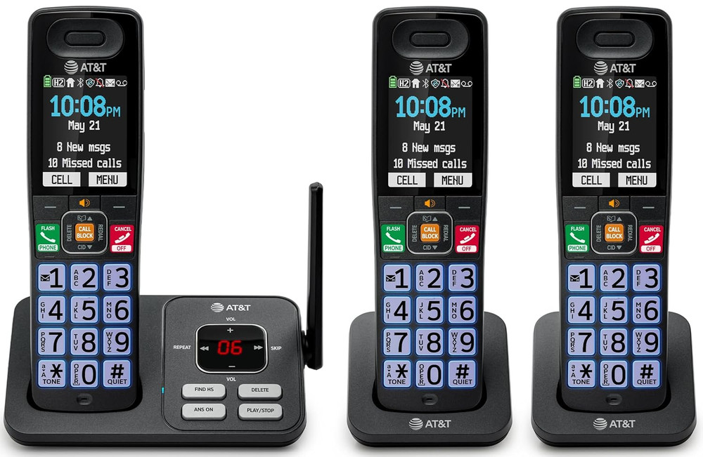 Cordless Phone, Landline Phones for Home with Smart Call Blocker, 3 Handsets Blu