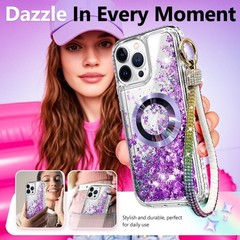 iPhone 14 Pro-Max Case, Purple | Glitter Liquid Sparkle Cute Cover for Women Gir