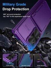 Rugged Dark Purple Case for Samsung Galaxy S23 Ultra 5G with Card Holder & Kicks