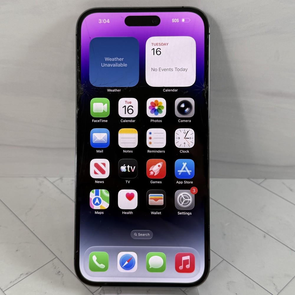 Apple iPhone 14 Pro Max 128 GB A2651 Purple Unlocked Cracked Screen LCD #H66