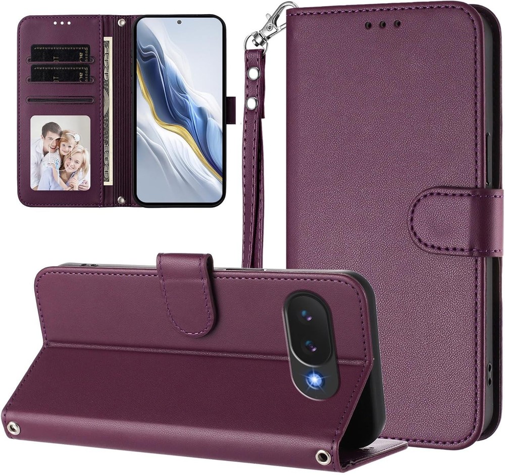 Dark Purple Wallet Case for Google Pixel 10a (2026), Cash Pocket, Card Slot, PU