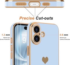 2PCS Case & Screen Protector for iPhone 17 Light Blue Cute Girly Love-Heart