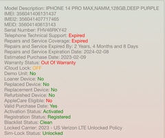 Apple iPhone 14 Pro Max 128 GB A2651 Purple Unlocked Cracked Screen LCD #H66