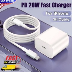 20W Super Fast Charger USB-C PD Power Adapter & 3FT Cable For iPhone 12 13 14 15