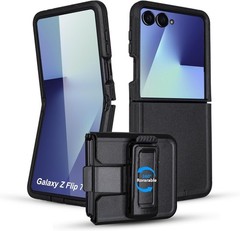 Samsung Galaxy Z Flip 7 Case with Belt Clip Holster, Heavy Duty Protection, Blac
