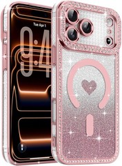 Magnetic for iPhone 17 Pro Max Case Glitter Clear Cute Love Heart Sparkle Cover