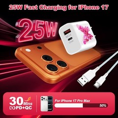 Fast Charging USB-C Wall Charger for iPhone 17 16 15, 4FT Cable