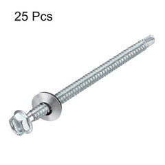 #14 X 4 Self Drilling Screws with Rubber Washer, 25Pcs Zinc Plated Steel Roofing