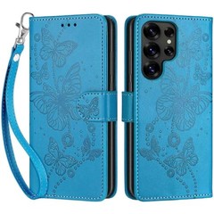 Samsung Galaxy S25 Ultra Flip Folio Wallet Case with Stand [Blue-Butterfly]