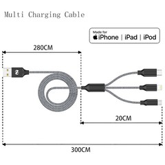 Multi Charging Cable 2ft 2Pack 3 in 1 Charger Cord Short Nylon Braided USB Cable
