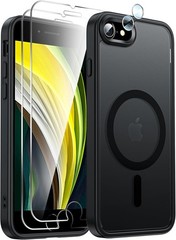 iPhone SE 2022 Case Shockproof Protective Cover Black Case + 2 Screen Protectors