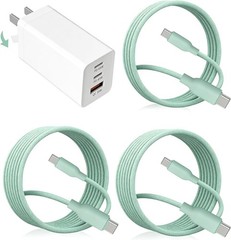 3 Pack 65W USB-C Fast Charger Wall Adapter for Laptop, Phone, Tablet 1.2m+0.6m