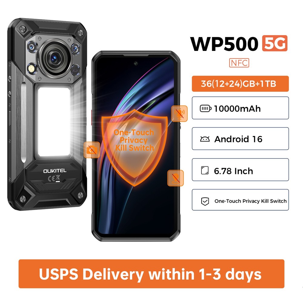 2026 OUKITEL WP500 5G Rugged Phone 36GB+1TB 6.78 » FHD+ 10000mAh Android 16 NFC
