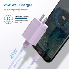 2 Pack 25W PD USB-C Fast Wall Charger for Samsung Galaxy S23 S22 + 6ft Cable