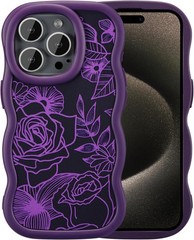 iPhone 15 Pro Max Case, Cute Wavy Floral Flower Rose Aesthetic, Matte Purple Bum