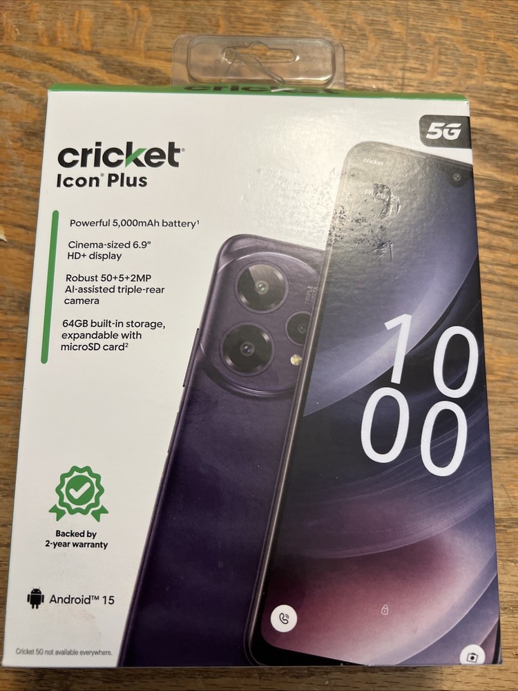 CRICKET WIRELESS ICON PLUS 64GB, 4GB RAM (Prepaid), Black – Brand New