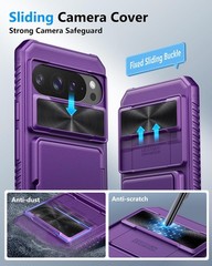 Dark Purple Case for Google Pixel 10 Pro XL, RFID Blocking & Card Holder Back