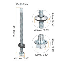#14 X 4 Self Drilling Screws with Rubber Washer, 25Pcs Zinc Plated Steel Roofing