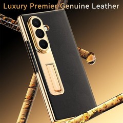 Luxury Genuine Leather Phone Case for Samsung Galaxy Z Fold 7, Full Body Protect