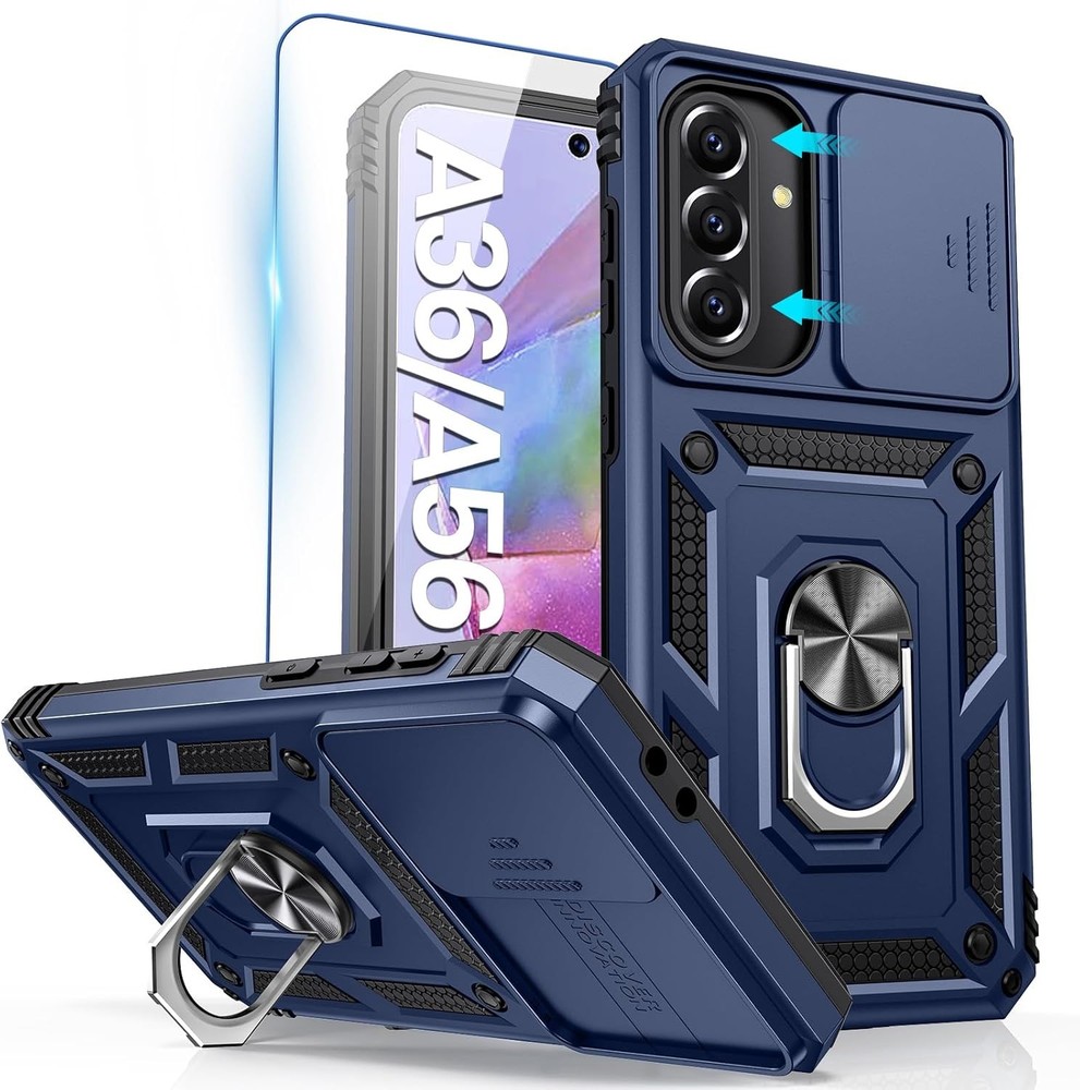 Samsung Galaxy A36 A56 5G Case with Camera Cover & Kickstand Ring, Blue
