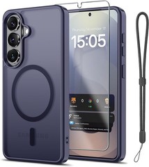 Magnetic Samsung Galaxy A57 5G Case with Screen Protector + Wrist Strap, Dark Pu