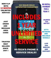 PHONE AND FREE UNLIMITED ✅ Y E A R !! ✅ NEW H2O Wireless « Flex » Flip Phone