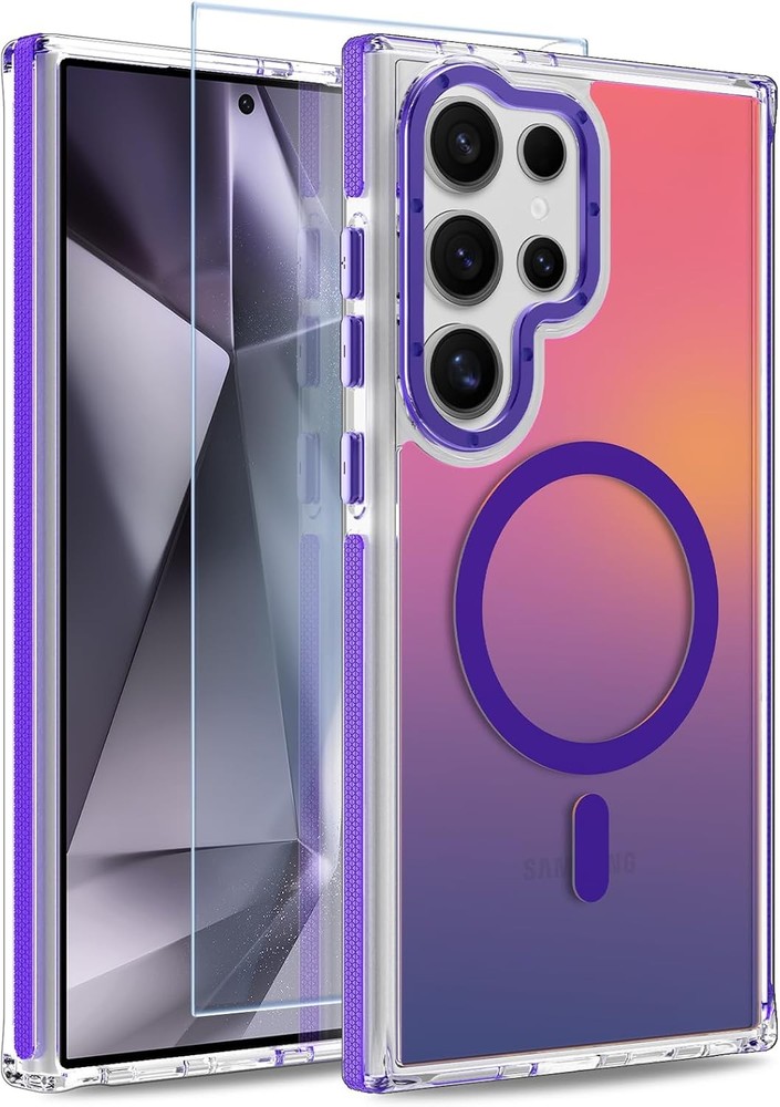 Magnetic Case for Samsung Galaxy S24 Ultra Slim Translucent Matte Purple Design