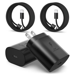 2 Pack 25W USB-C Fast Charger Block for Galaxy S26 S25 Ultra, 6ft Cable