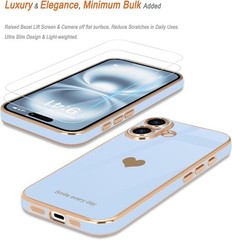 2PCS Case & Screen Protector for iPhone 17 Light Blue Cute Girly Love-Heart