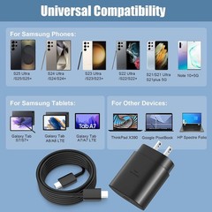 25W USB-C Fast Charger Block for Samsung Galaxy S25/S24 & 10 Ft USB C Cable