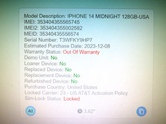 Apple iPhone 14 MPUA3LL/A 128GB Midnight Black read wifi only sold AS IS !!!