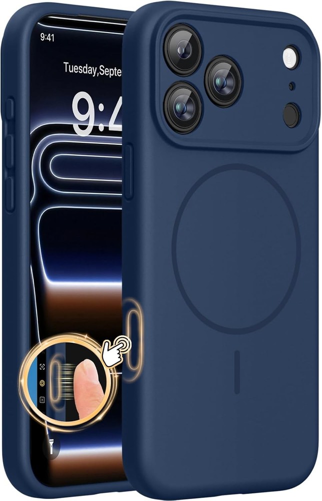 iPhone 17 Pro Max Magnetic Case, Dark Blue, Silicone Camera Control, Shockproof