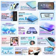 SHARK 8 Machine Android 13 8GB 128GB/256GB G99 6.78 » 120Hz 2.4K Display 64MP Ca