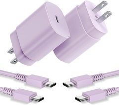 2 Pack 25W PD USB-C Fast Wall Charger for Samsung Galaxy S23 S22 + 6ft Cable
