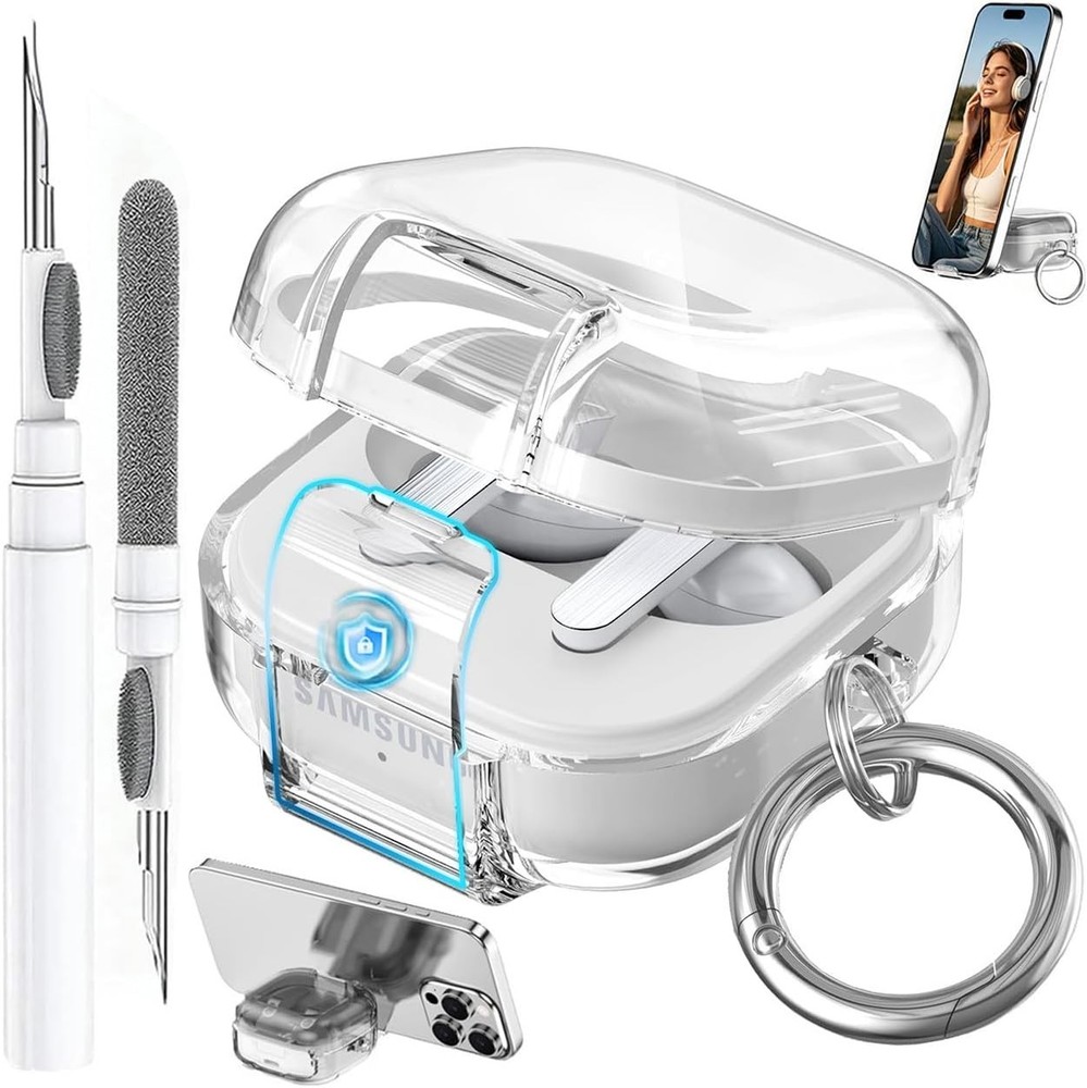 Clear Locking Case with Kickstand for Samsung Galaxy Buds 4 / Buds4 Pro 2026