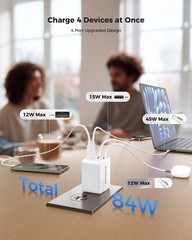 84W 4-Port USB-C Fast Charger Block for iPhone 17/16/15/14/13, Galaxy