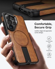 Leather Case with Strong Magnet for Samsung Galaxy S26 Ultra, Kickstand Adjustab