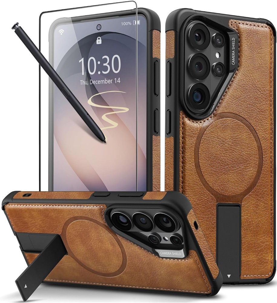 Leather Case with Strong Magnet for Samsung Galaxy S26 Ultra, Kickstand Adjustab