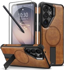 Leather Case with Strong Magnet for Samsung Galaxy S26 Ultra, Kickstand Adjustab