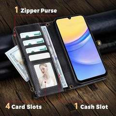 Samsung Galaxy A15 Wallet Case, RFID Blocking PU Leather Flip Cover with Strap