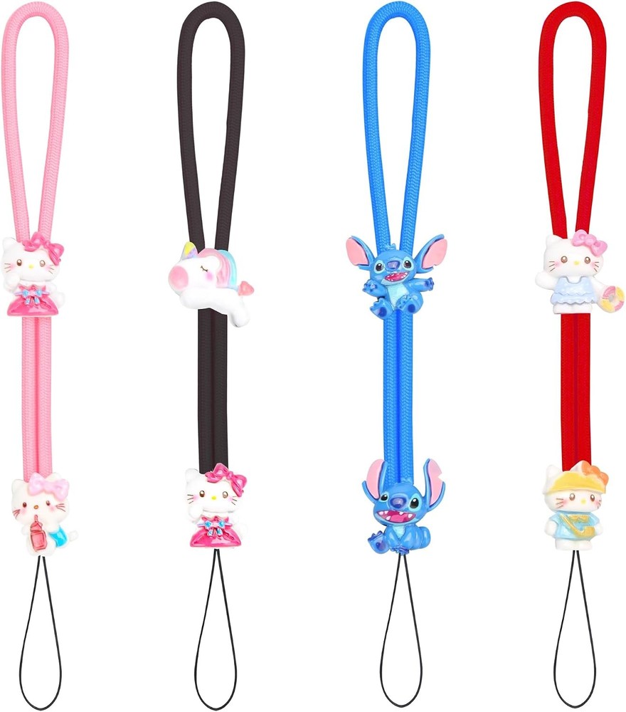 4Pcs Adjustable Nylon Wristlet Lanyards Phone Charm Wrist Strap with Cute Cartoo